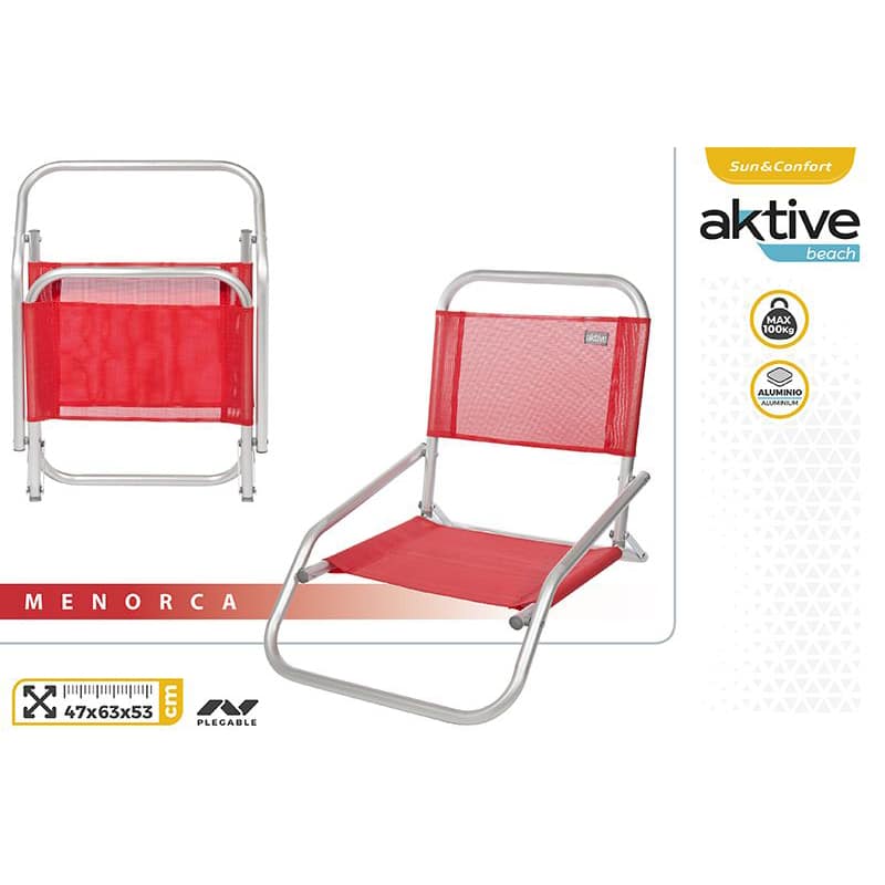 Aktive Red Aluminum Low Beach Chair with Strap