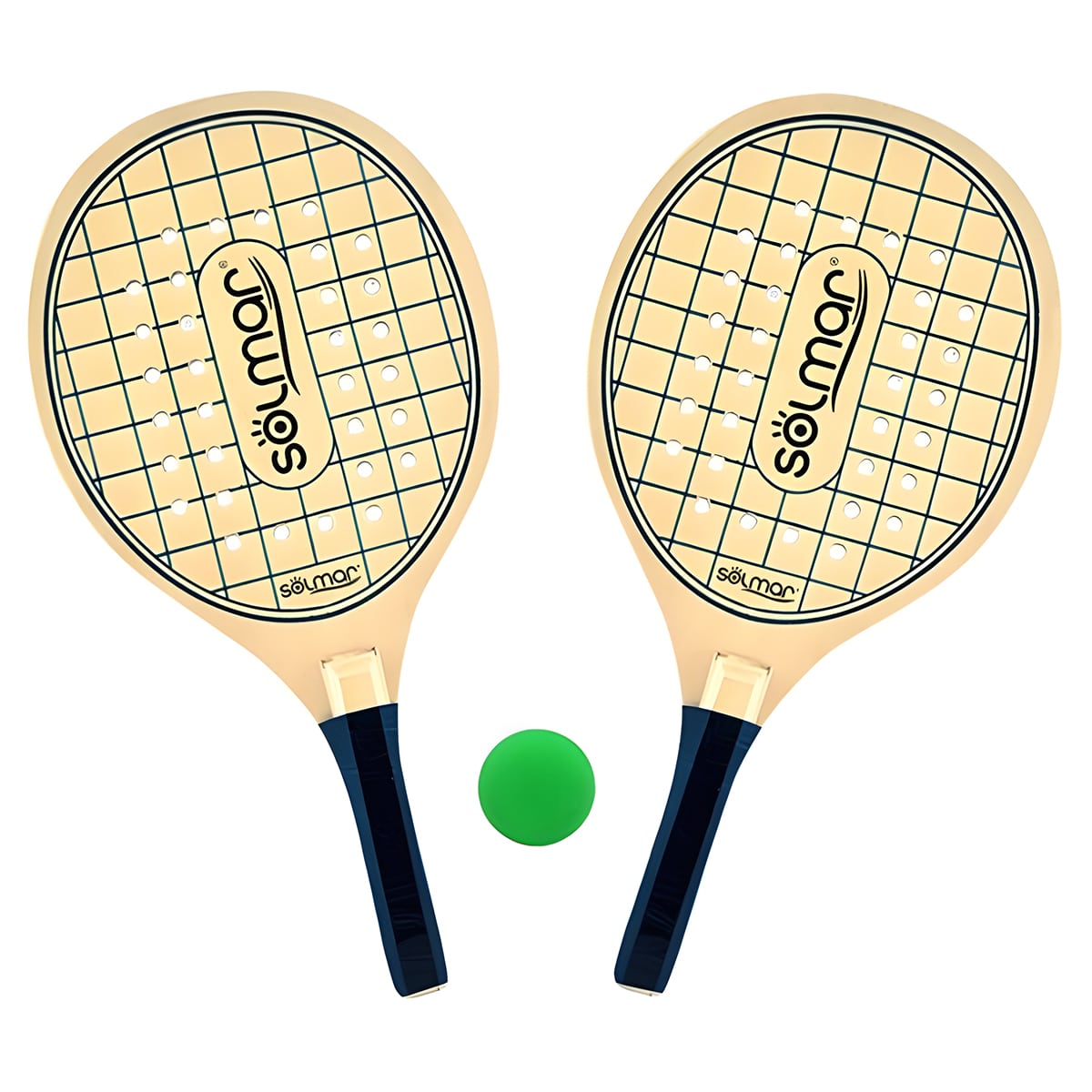 Wooden Grid Pattern Beach Paddle Set with Holes and Ball Solmar