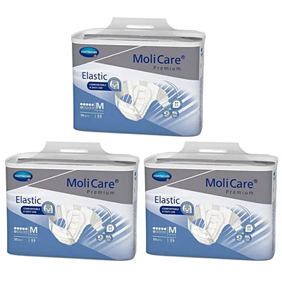 Fraldas MOLICARE PREMIUM ELASTIC 6 GOTAS M (3×30 uni)