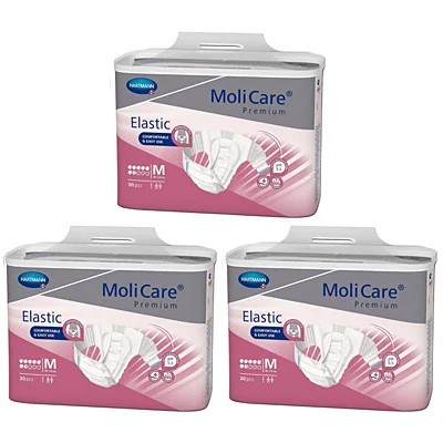 Fraldas MOLICARE PREMIUM ELASTIC 7 GOTAS M (3×30 uni)