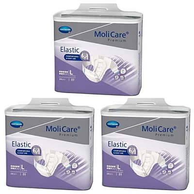 Fraldas MOLICARE PREMIUM ELASTIC 8 GOTAS L (3×24 uni)