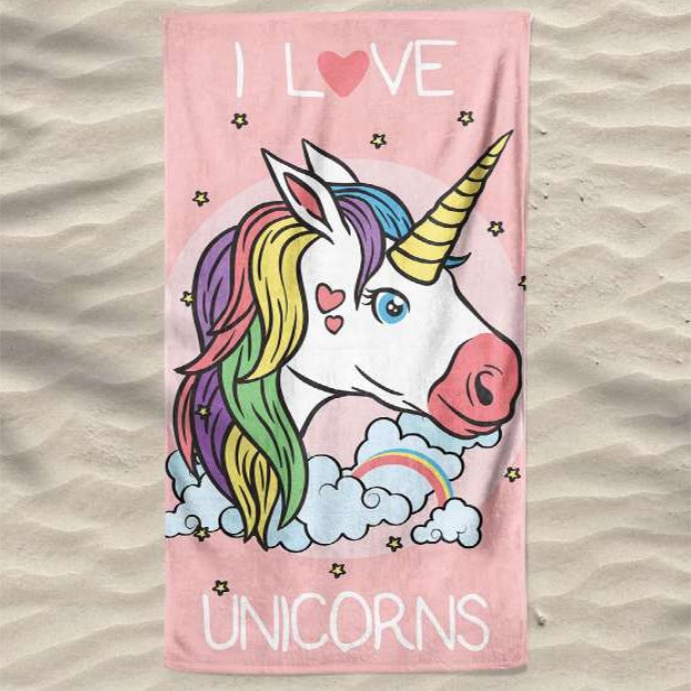 I Love Unicorns Microfiber Beach Towel