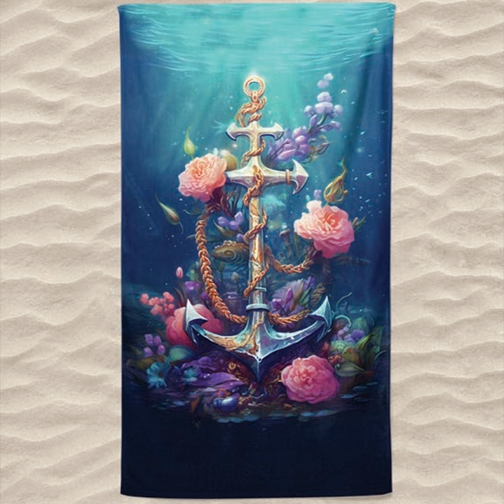 Anchor Flowers Microfiber Beach Towel