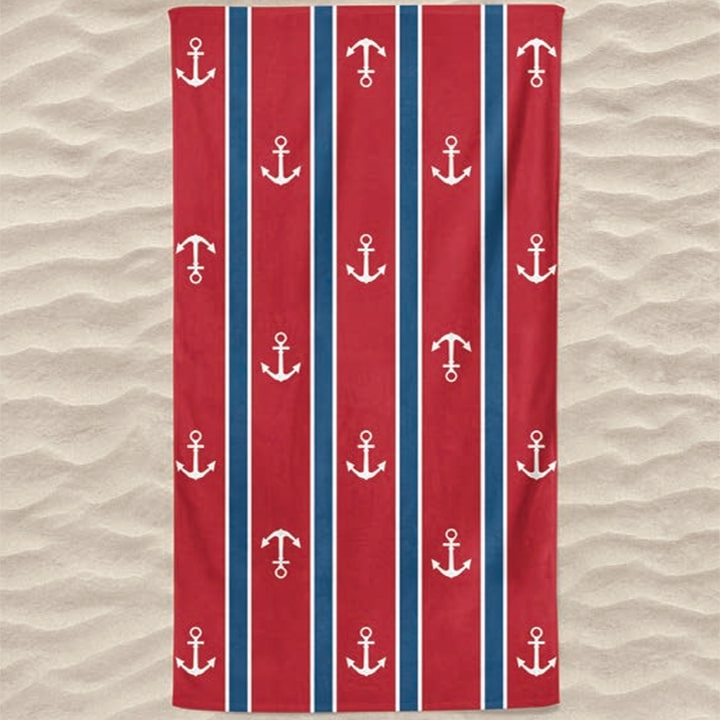 Striped Anchor Microfiber Beach Towel