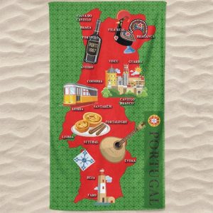 Portugal Map with Symbols of the Regions Microfiber Beach Towel