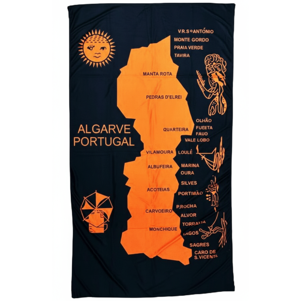 Algarve Map Fluorescent Microfiber Beach Towel