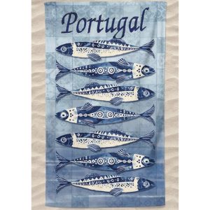Toalla de Playa de Microfibra Azul Sardinas Azulejos Portugal