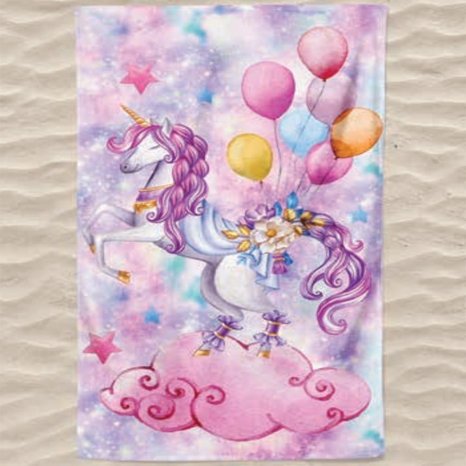 Unicorn with Balloons Microfiber Beach Towel