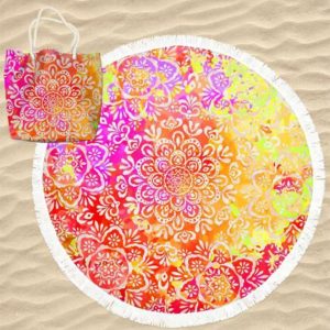 Toalla de Playa Microfibra Redonda Mandalas Flores Multicolor con Bolsa